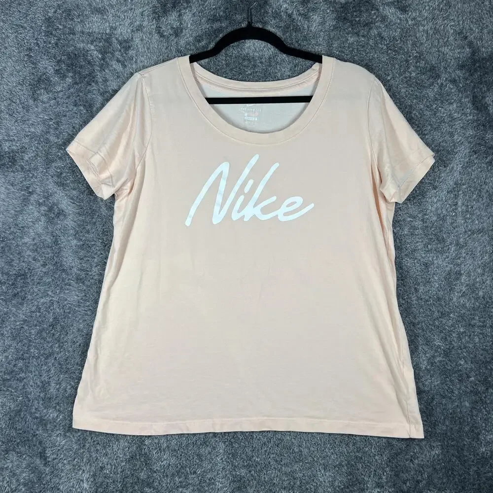 Nike Shirt Womens L Pink Dri-FIT Crew Neck Tagless Cotton Polyester CQ0258-664